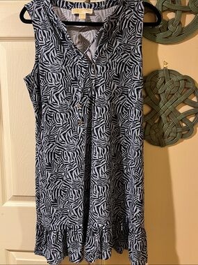 Michael Kors Light Blue and Navy Blue Sleeveless Zebra-Print Shift Dress